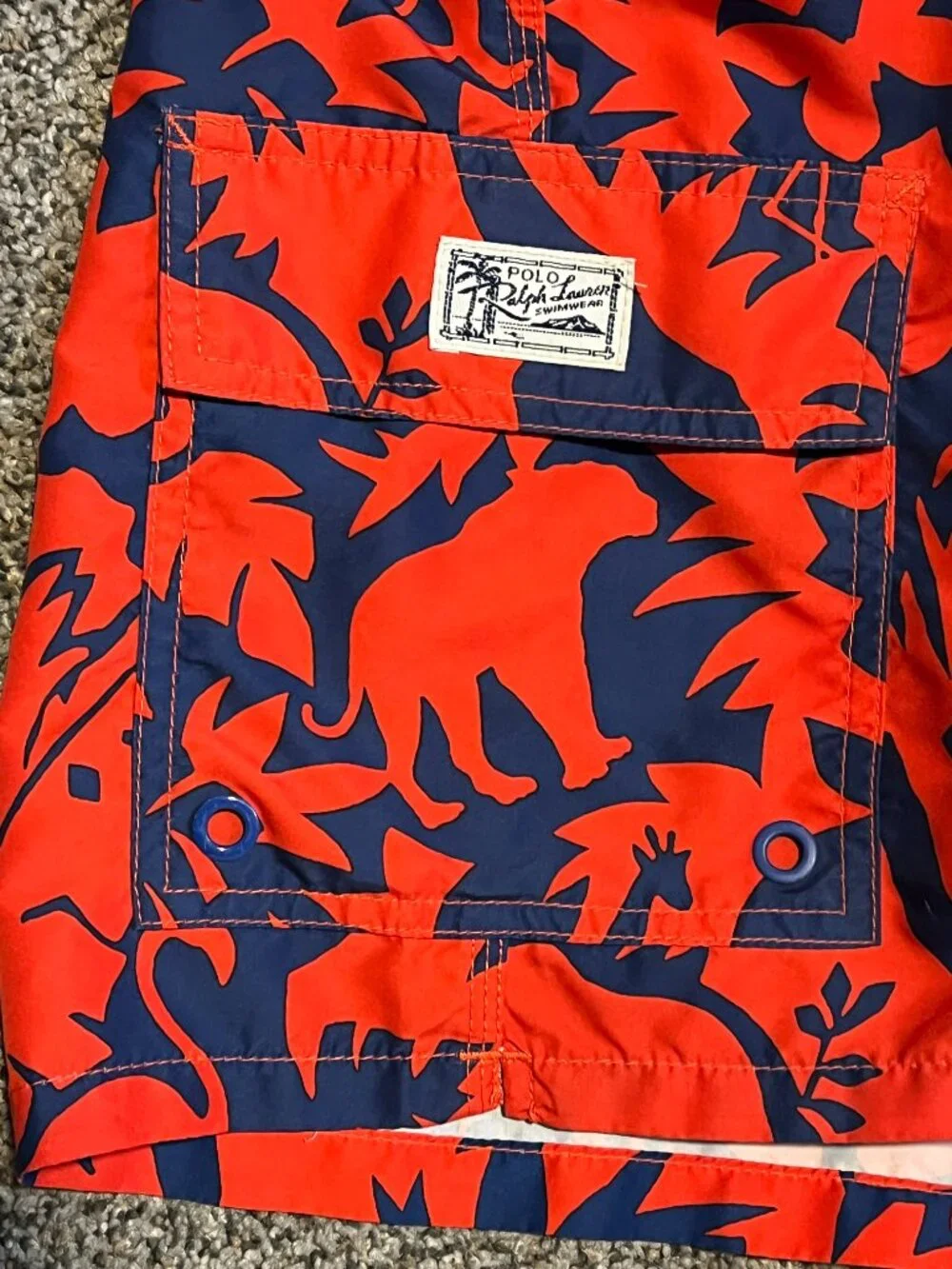 Polo Ralph Lauren Swim Trunk Mens M Red Blue Board Short Mesh Liner Jungle Print